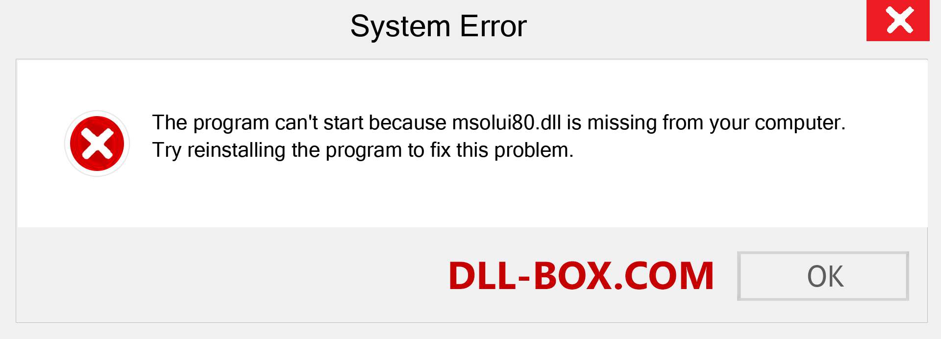  msolui80.dll file is missing?. Download for Windows 7, 8, 10 - Fix  msolui80 dll Missing Error on Windows, photos, images